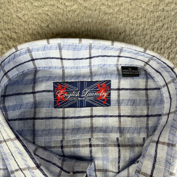 Lot of 2 English Laundry Shirt Mens XL Blue Gray Linen Cotton Blend Button - Picture 8 of 16